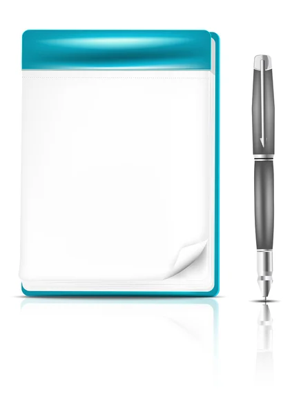 Gri kalem ve turkuaz Notebook boş sayfa — Stok Vektör