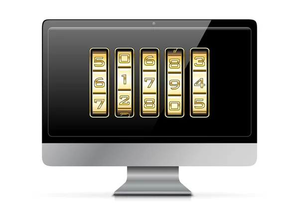 Gold number code on a computer monitor — Stock Vector