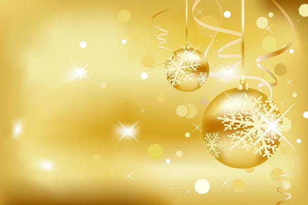Weihnachtskugeln mit Schneeflocken, Sternen und Wellen auf goldenem Hintergrund — Stockvektor
