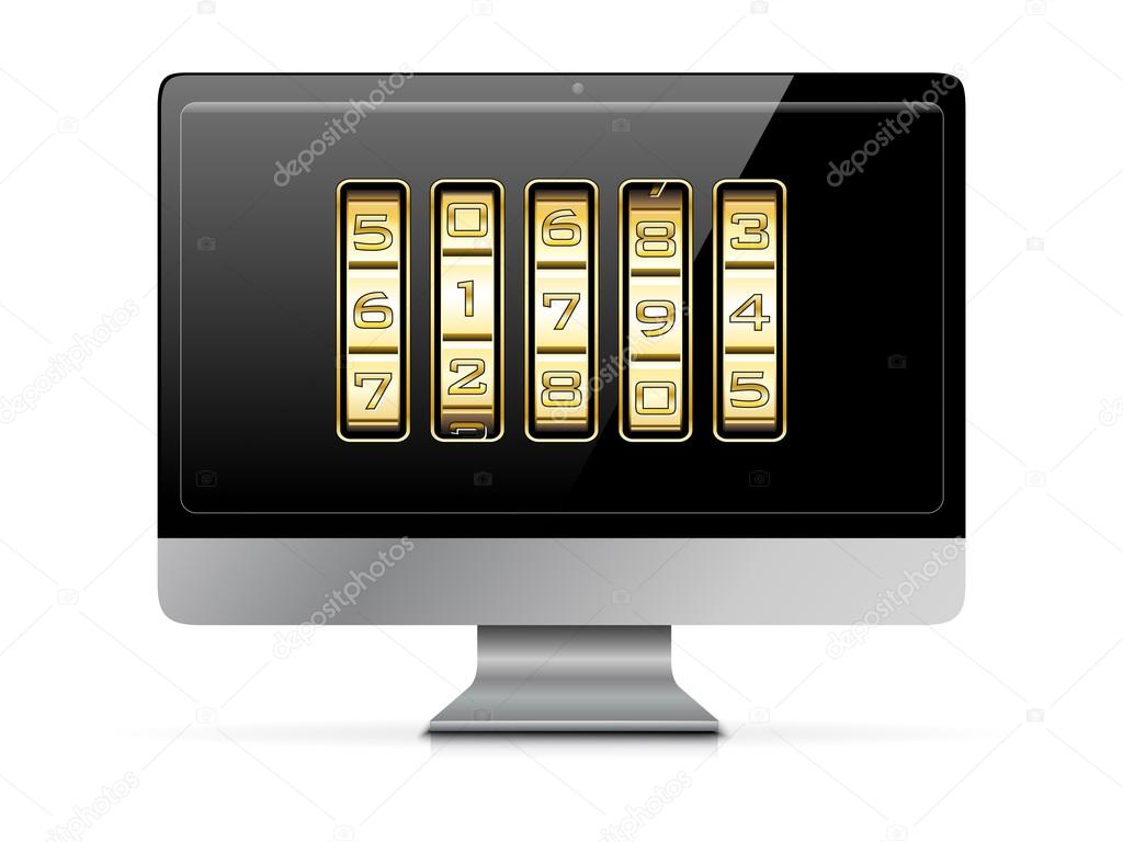 Gold number code on a computer monitor