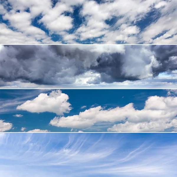 Collage of four photos on the theme of sky and clouds