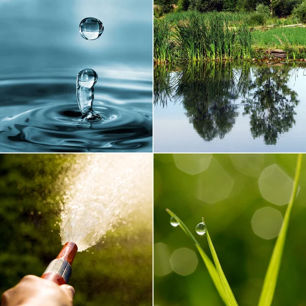 Collage of four photos on the theme of water — Stock Photo, Image