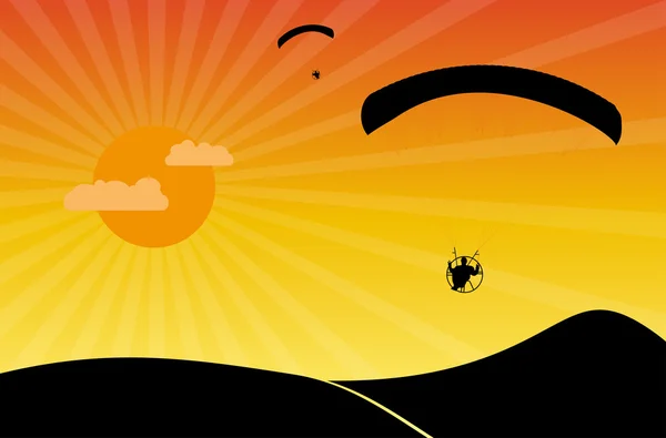 滑翔伞在日落 — 图库矢量图片