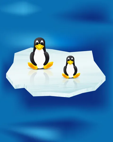 Two penguins on ice floe and sea — Stock Vector