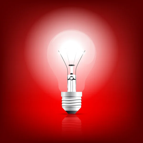 Lâmpada brilhando em um fundo vermelho — Vetor de Stock