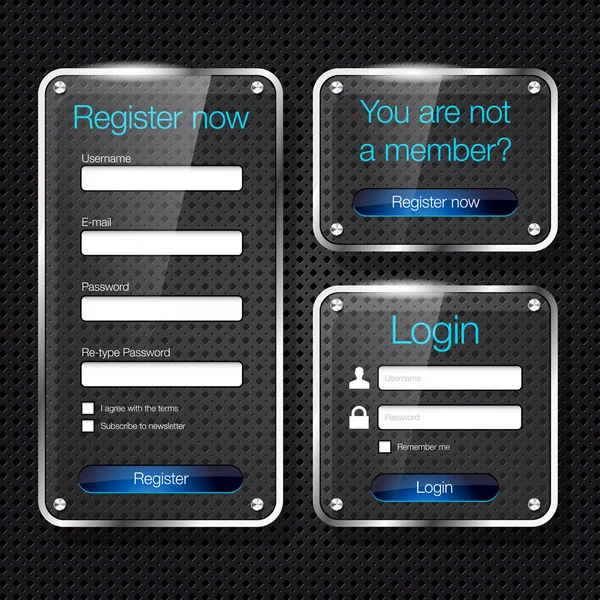 Login en register glas webformulieren — Stockvector