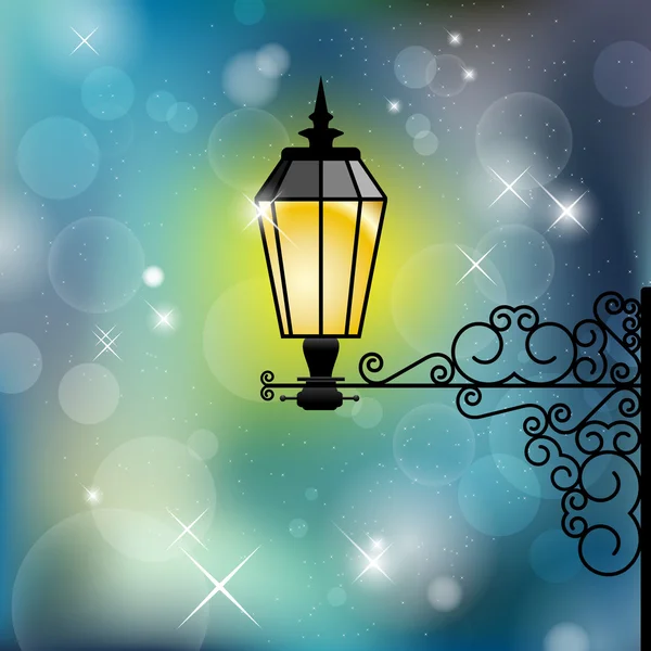 Vintage street lamp with shiny background — Stock Vector