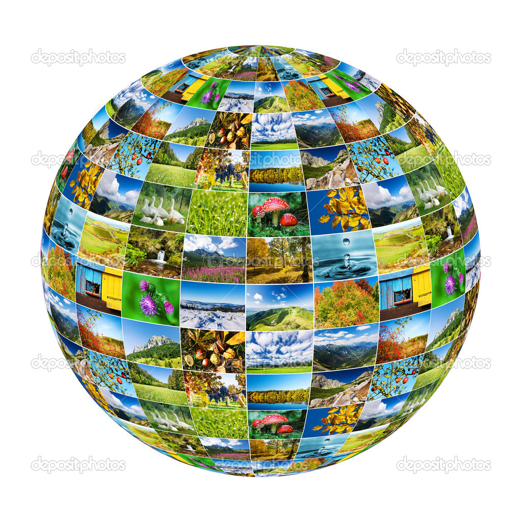 Abstract globe formed by nature photos - isolated on white backg