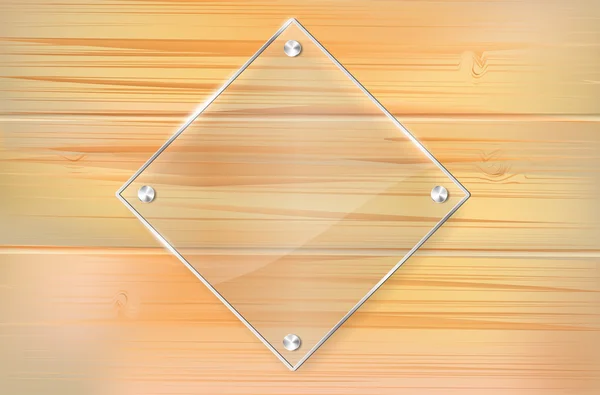 木製の背景上の透明なガラスのフレーム — ストックベクタ