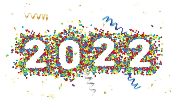 Inscription 2022 Colorful Confetti White Background New Year Card Vector — Stock Vector