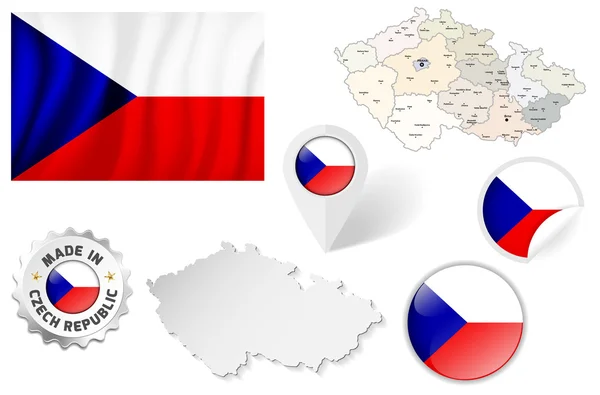 Set of flags, maps etc. of Czech Republic - isolated on white — Stock Vector