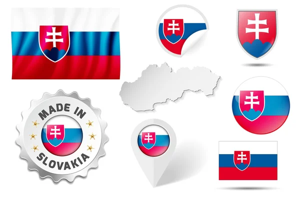 Set of flags, maps etc. of Slovakia - isolated on white — Stock Vector