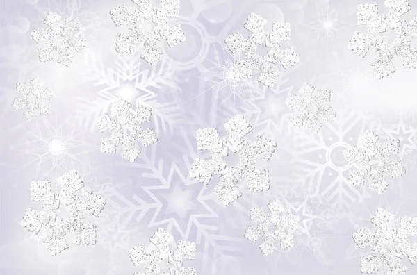 光沢のある銀の雪の結晶と抽象クリスマスの背景 ベクトル図 — ストックベクタ