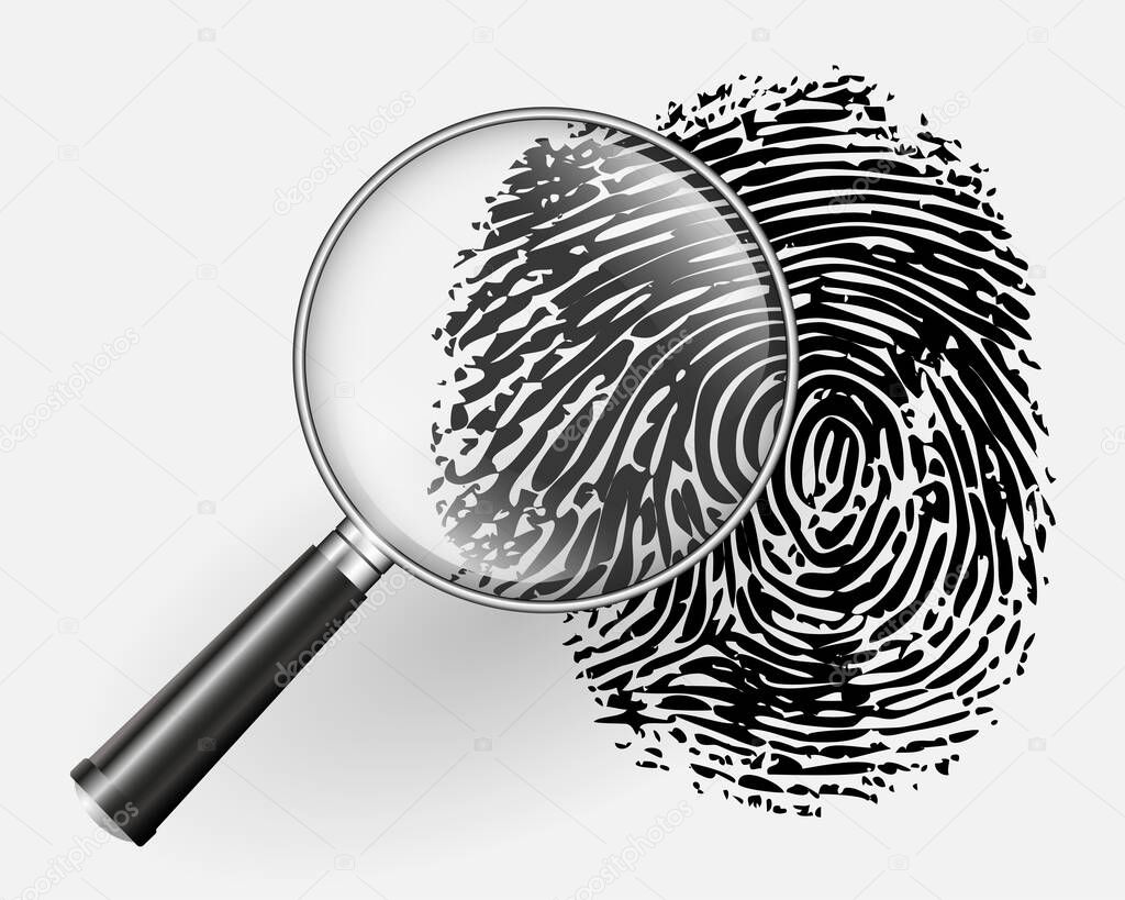 Magnifying glass and abstract fingerprint - vector illustration