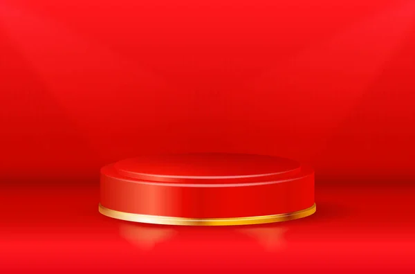 Podium Rond Vide Rouge Brillant Sur Fond Rouge Illustration Vectorielle — Image vectorielle