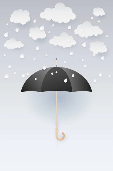 黒い傘と雨滴と抽象的な雲を開いた あなたのテキストのためのスペースをコピーします ベクターイラスト — ストックベクタ