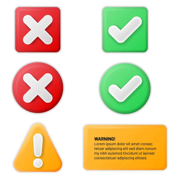 Conjunto Botones Plástico Rojo Verde Amarillo Con Símbolos Control Advertencia — Vector de stock