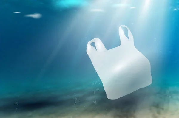 Bolsa Plástico Flotante Mar Concepto Protección Del Agua Contra Contaminación — Archivo Imágenes Vectoriales
