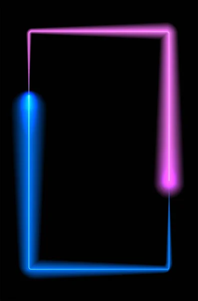 Zářící Rám Modrého Růžového Neonového Světla Černém Pozadí Kopírujte Prostor — Stockový vektor