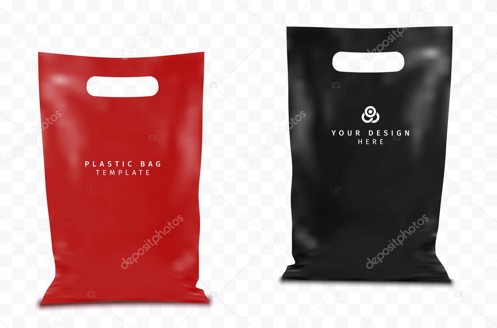 Set of two plastic bags with shadows on transparent background - vector illustration