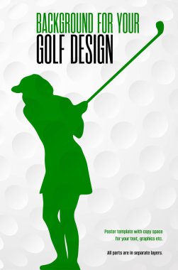 Metnin için oyuncu silueti vuruş topu ve kopyalama alanı ile golf arkaplanı - vektör illüstrasyonu