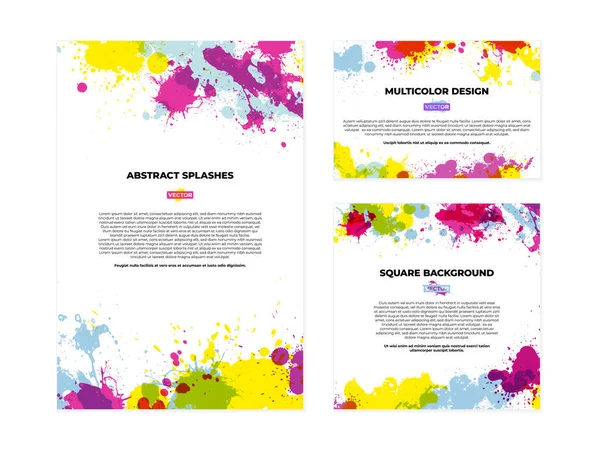 Set Tre Cornici Con Schizzi Multicolori Sfondi Grafici Moderni Tuo — Vettoriale Stock