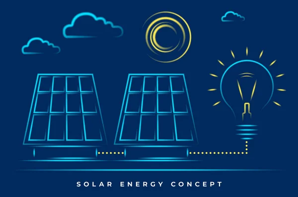 Koncept Solární Energie Abstraktní Slunce Solární Panely Zářící Žárovka Vytvořená — Stockový vektor