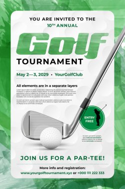 Farklı katmanlarda örnek metin içeren golf suluboya poster şablonu - vektör illüstrasyonu