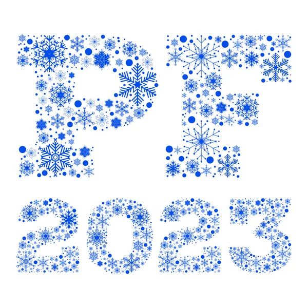 Inscription 2023 Blue Snowflakes White Background Vector Illustration — Stock Vector