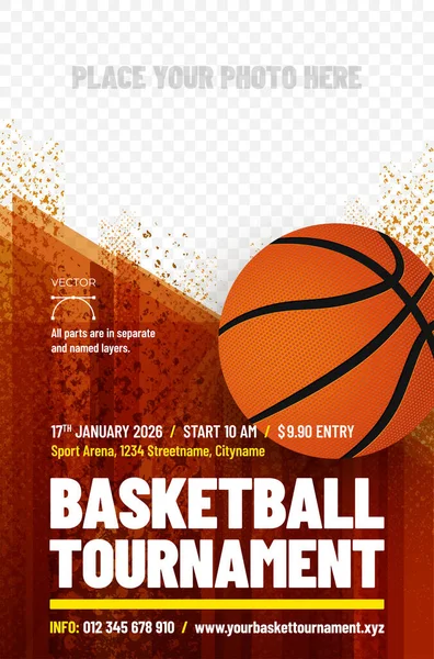 Basketball Tournament Poster Template Ball Place Photo — ストックベクタ