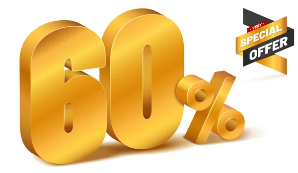 Golden Three Dimensional Percent Sign Very Special Offer Icon Vector — 图库矢量图片