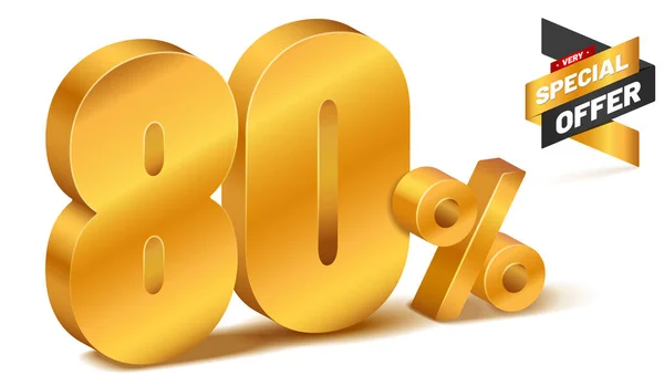 Golden Three Dimensional Percent Sign Very Special Offer Icon Vector — 图库矢量图片