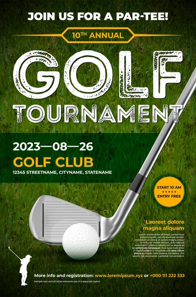 Plantilla Póster Torneo Golf Con Club Golf Césped Espacio Copia — Vector de stock