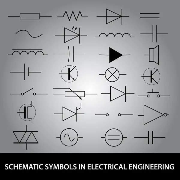 Símbolos esquemáticos en el conjunto de iconos de ingeniería eléctrica eps10 — Vector de stock