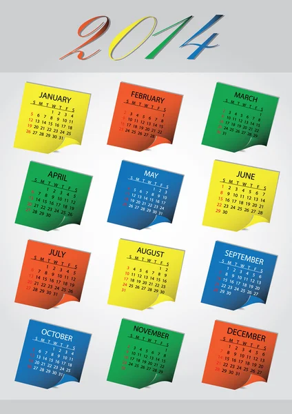 2014 muur post-it kalender eps10 — Stockvector