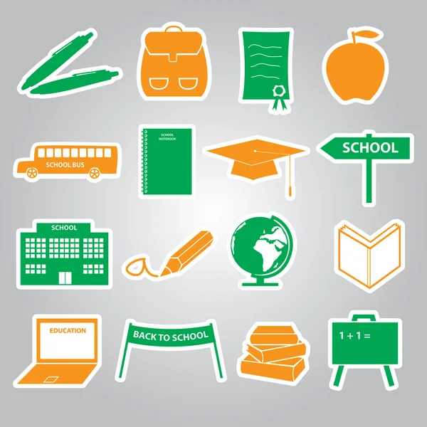 Schule Aufkleber Icon Set eps10 — Stockvektor