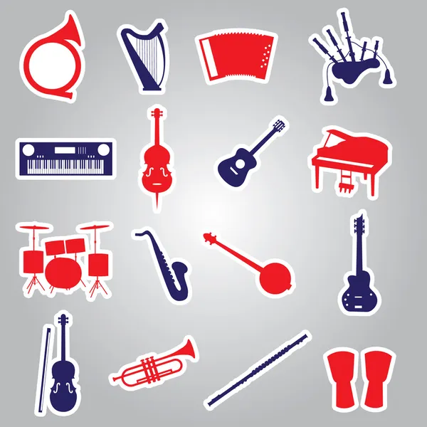 Muziekinstrumenten stickers eps10 — Stockvector