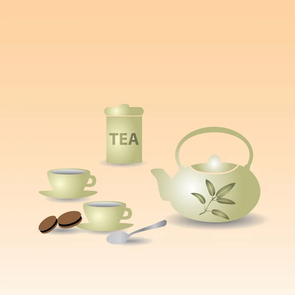 Teekanne und Teetassen auf dem Tisch Eps10 — Stockvektor