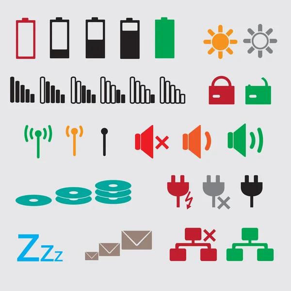 Icônes d'état d'indication d'ordinateur portable et de PC eps10 — Image vectorielle