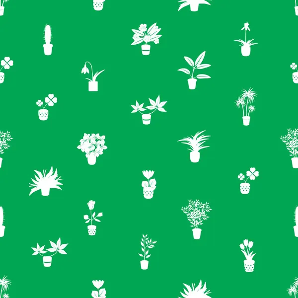 Home van kamerplanten en bloemen in pot groene patroon eps10 — Stockvector