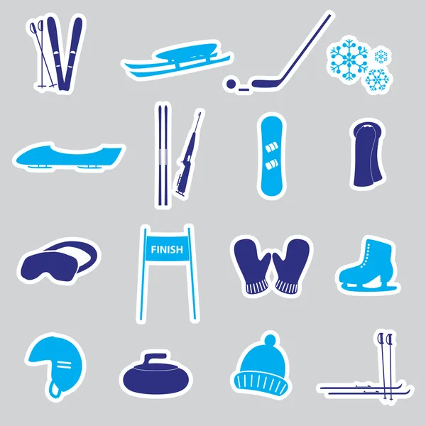 Winter sports and equipment stickers eps10 — Stock Vector