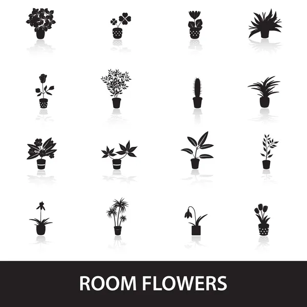 Σπίτι φυτά εσωτερικού χώρου και λουλούδια σε γλάστρα εικονίδια eps10 — Διανυσματικό Αρχείο