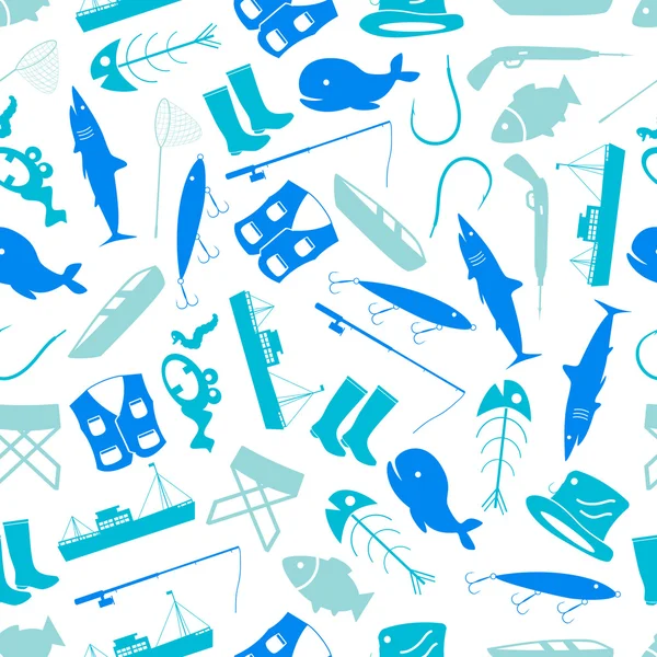 Iconos de la pesca patrón azul y blanco eps10 — Vector de stock