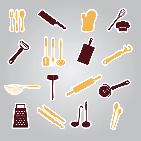 Home kitchen cooking utensils stickers eps10 — Stock Vector