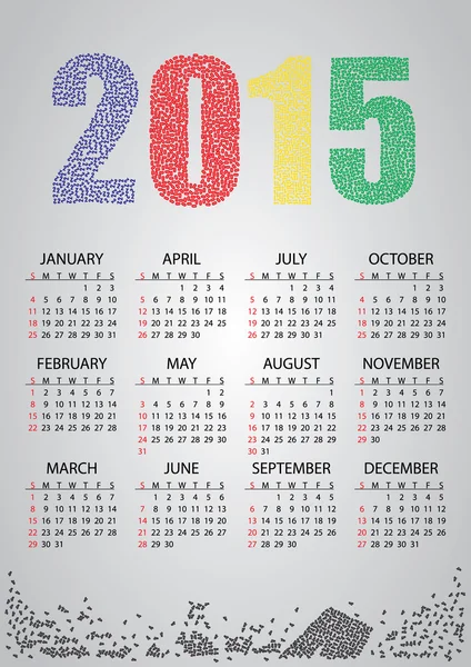 2015 nástěnný kalendář od čísla eps10 — Stockový vektor