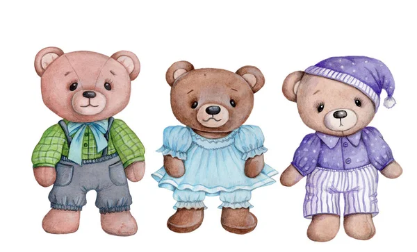 Roztomilé Kreslené Hračky Zvířata Medvídci Akvarel Ručně Kreslené Ilustrace Pro — Stock fotografie