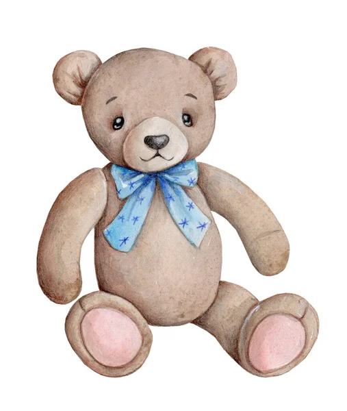 Animais Brinquedo Desenhos Animados Bonitos Teddy Urso Sentado Aquarela Ilustração — Fotografia de Stock