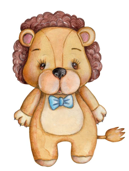 Roztomilý Kreslený Lvíček Divoké Zvíře Akvarel Ilustrace Pro Dětský Design — Stock fotografie