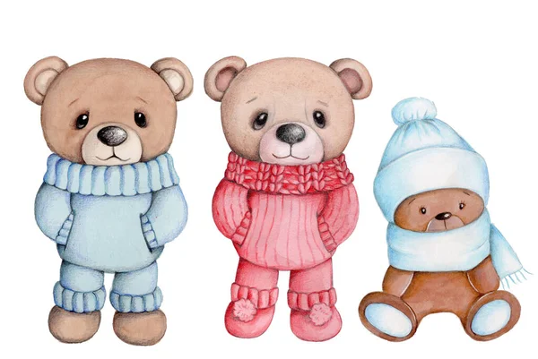 Roztomilé Kreslené Zvířátko Medvídek Akvarel Ručně Kreslené Ilustrace Pro Děti — Stock fotografie