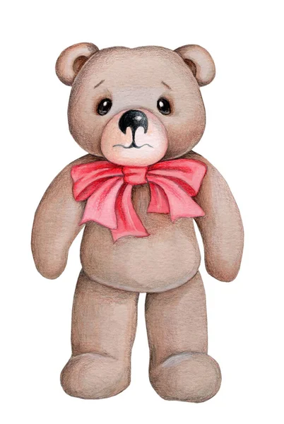 Fun Cartoon Teddy Bear Red Bow Cute Character Toy Plush — Stock Photo, Image